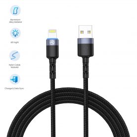 Cablu Date si Incarcare Tellur USB to Lightning cu lumina LED, Brand compatibil Apple, 2m, Negru