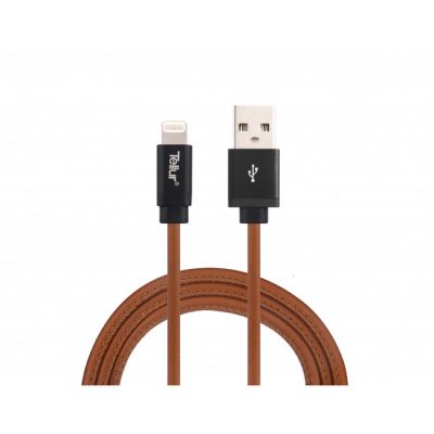 Cablu de date si Incarcare Tellur USB – Lightning MFi din Piele naturala 1m, 2.4A, Maro