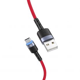 Cablu Date si Incarcare Tellur Type-C cu LED, Nailon, 1.2m, Rosu