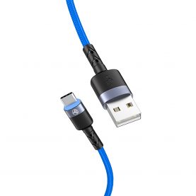 Cablu Date si Incarcare Tellur Type-C cu LED, Nailon, 1.2m, Albastru