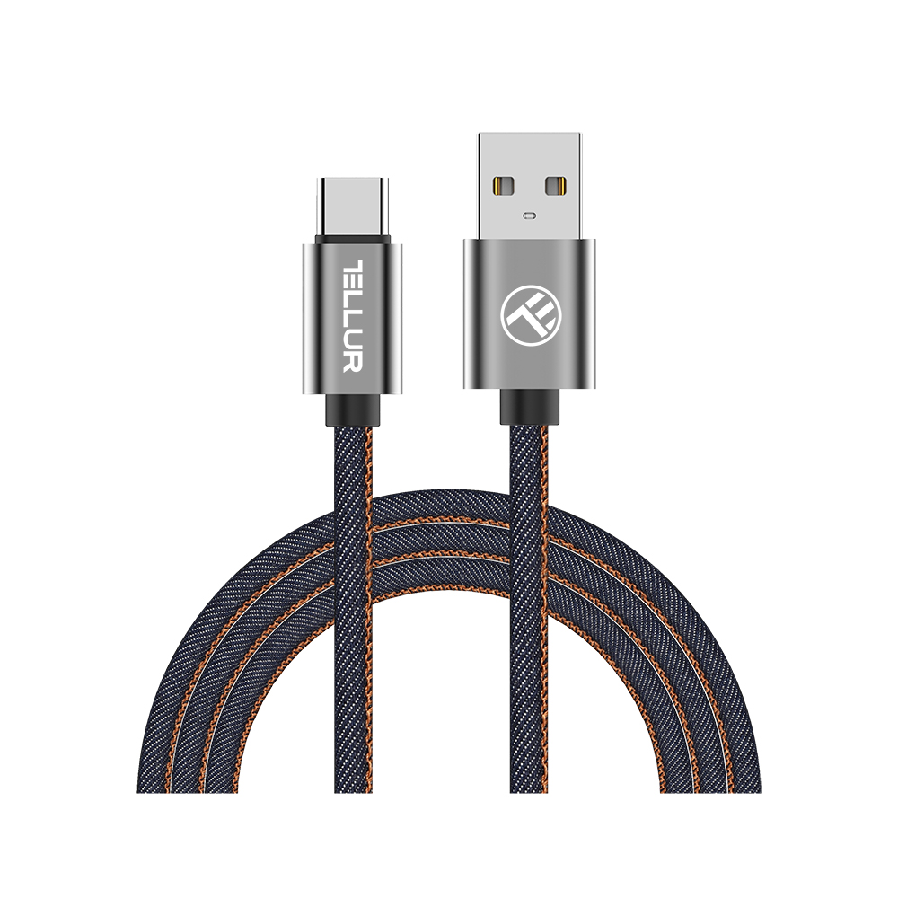 Cablu Date si Incarcare Tellur Type-C Denim, 1m, Viteza transfer date 480Mbps, Albastru 1M imagine noua tecomm.ro