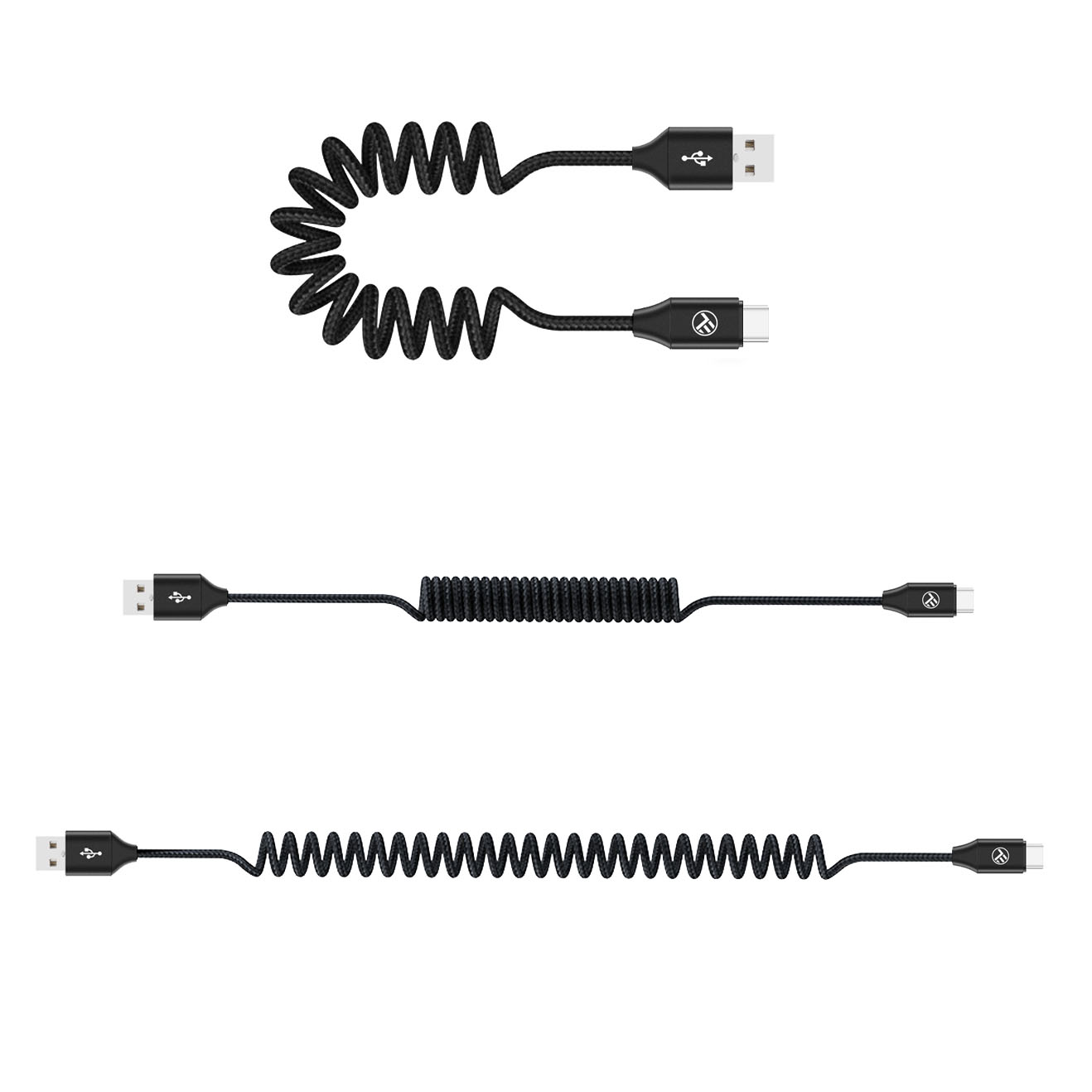 Cablu Date si Incarcare USB to Type-C, Tellur, 3A, 1.8m, Spiralat, Negru 1.8m imagine Black Friday 2021