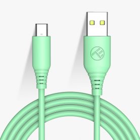 Cablu Date si Incarcare Tellur, Silicon USB to Type-C cu LED, 3A, 120cm, Verde