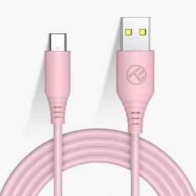 Cablu Date si Incarcare Silicon Tellur USB to Type-C, 5V/3A Max, 1m, Finisaj Silicagel, Roz