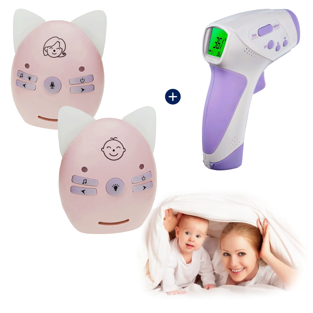 Pachet Promotional Audio Baby Monitor BS-V30 + Termometru Digital HT-668, Comunicare bidirectionala, Lumina de veghem, Cantece de leagan, Transmisie pana la 300 m