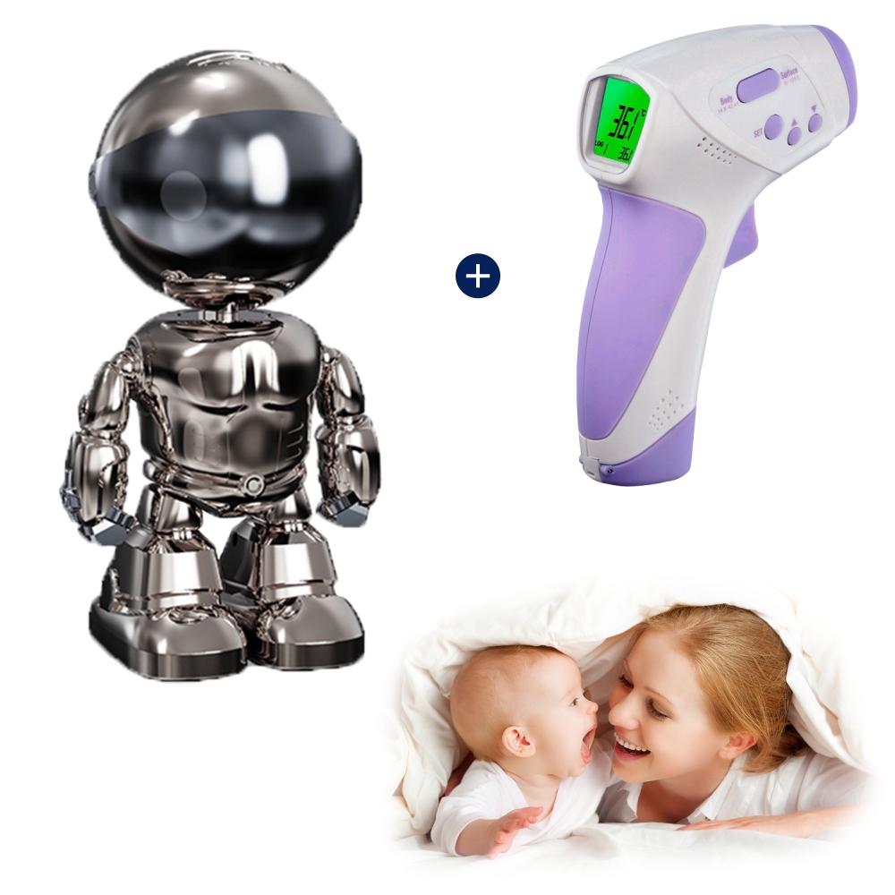 Pachet promotional video baby monitor iron man a160-b + termometru digital ht-668, vedere nocturna, monitorizare 360°, control prin aplicatie, slot microsd