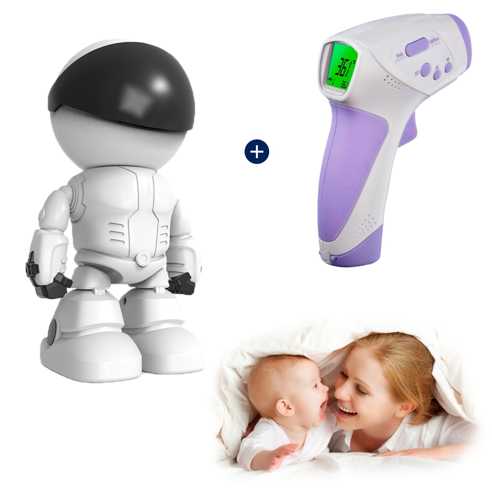 Pachet promotional video baby monitor little white man a160-w + termometru digital ht-668, aplicatie, smart zoom, microfon, vedere nocturna