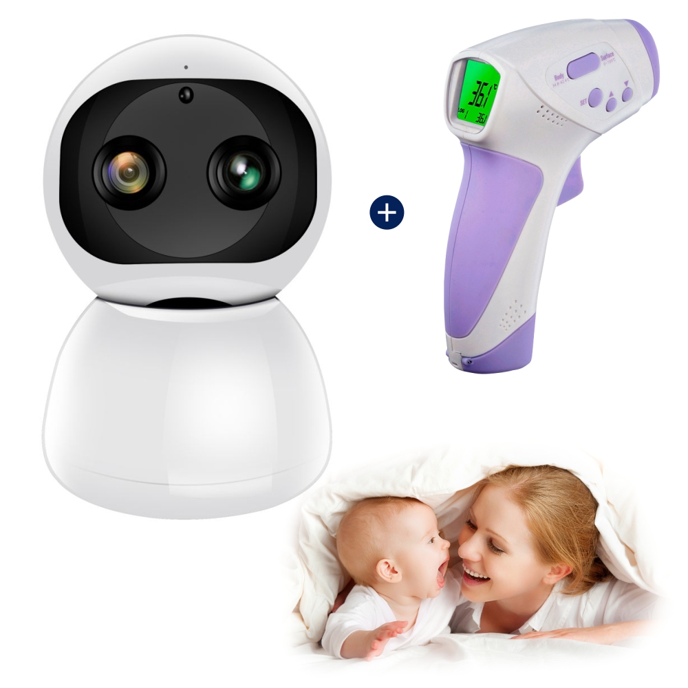 Pachet Promotional Video Baby Monitor Snowman AD118 + Termometru Digital HT-668, Monitorizare 120°, Zoom 8X, Vedere nocturna