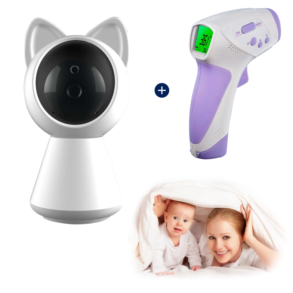 Pachet Promotional Video Baby Monitor Little Cat A280 + Termometru Digital HT-668, Rotire 360°, Rezolutie 1080P, Vedere nocturna, Slot microSD Xkids