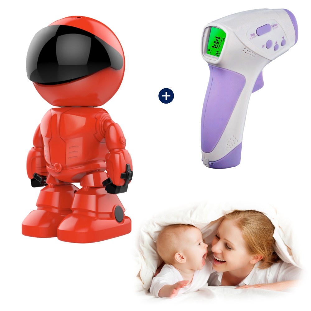 Pachet Promotional Video Baby Monitor Little Red Man A160-R + Termometru Digital HT-668, Vedere nocturna, Conexiune Wi-Fi, Slot MicroSD