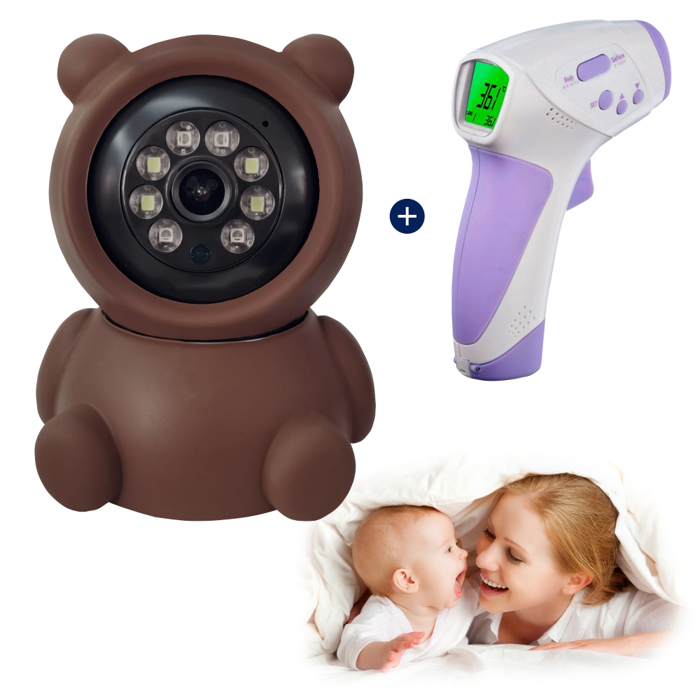 Pachet Promotional Video Baby Monitor AB80 + Termometru Digital HT-668, Detectare miscare, Vedere nocturna, Monitorizare 360, Slot microSD