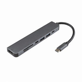 Adaptor Multiport Sbox 7 in 1, USB TYPE-C-HDMI/USB 3.0/ SD+TF, Rezolutie 4K x 2K, Gri