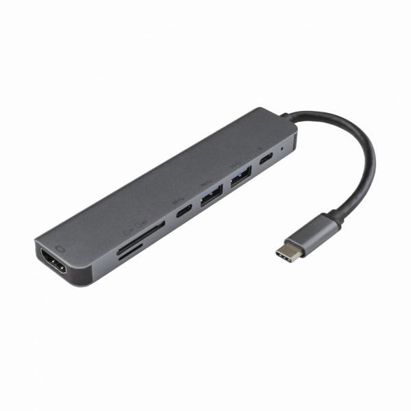 Adaptor Multiport Sbox 7 in 1, USB TYPE-C-HDMI/USB 3.0/ SD+TF, Rezolutie 4K x 2K, Gri 2K imagine noua tecomm.ro