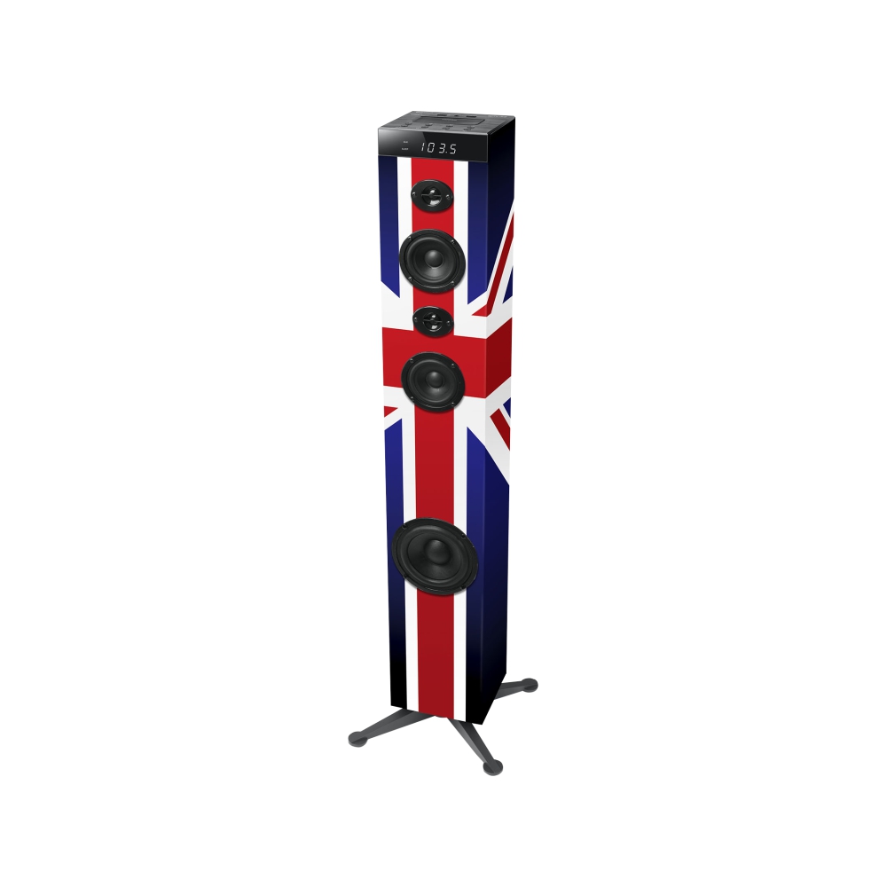Boxa bluetooth tower muse m-1280 btk cu radio pll si port usb, 120w, inalte si bas reglabile, display led, dimmer, imprimeu londra