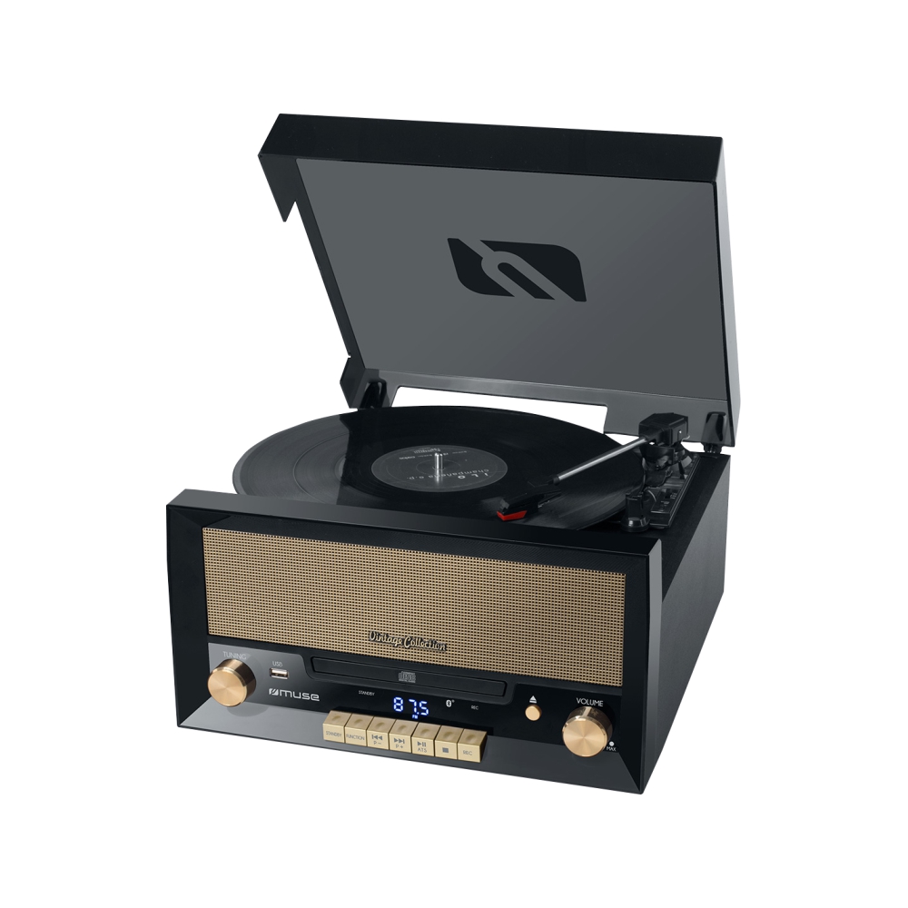 Pick-up MUSE MT-110 B Bluetooth, Radio FM, CD, CD-R / RW, Lemn, Port USB, 20 W, Negru Bluetooth imagine noua idaho.ro