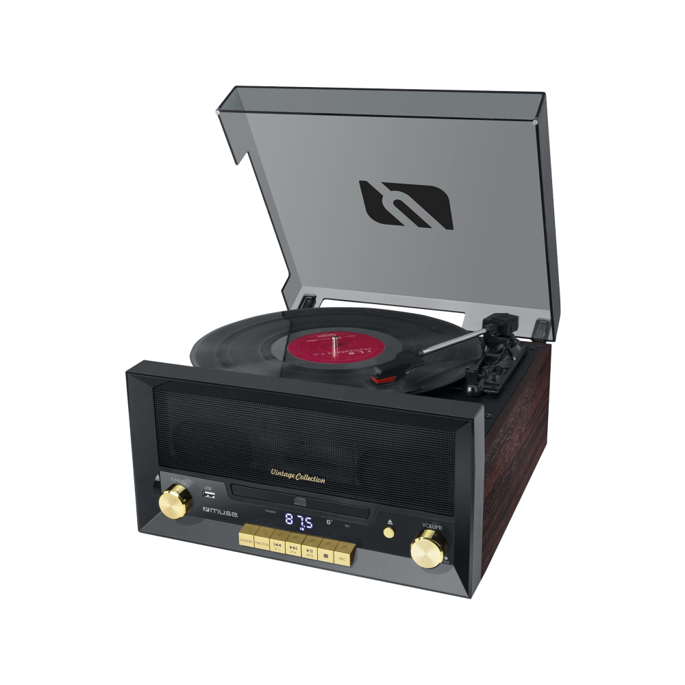 Pick-UP MUSE MT-112W, Bluetooth Vintage Collection, Radio FM, CD, CD-R/RW, MP3, USB, Negru bluetooth imagine noua tecomm.ro