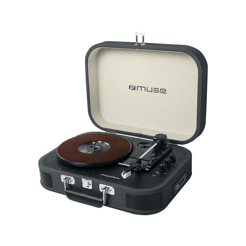 Pick-up MUSE MT-201 BTB Bluetooth, 2 x 5W, Comutator automat, 45 rpm, USB, Conexiuni multiple, Negru 5W imagine noua idaho.ro