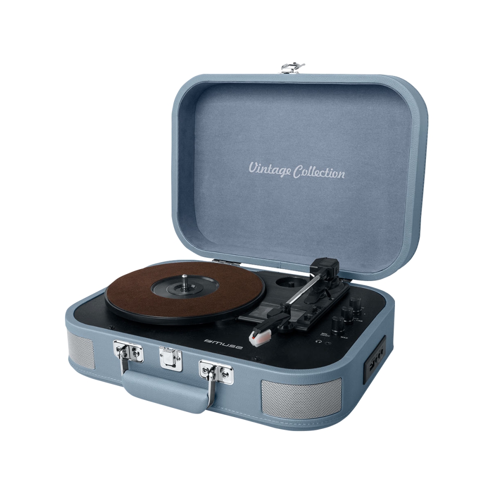 Pick-up MUSE MT-201 BVB, Bluetooth, 2 x 5W, Comutator automat, 45 rpm, USB, Conexiuni multiple, Albastru 5W imagine noua tecomm.ro