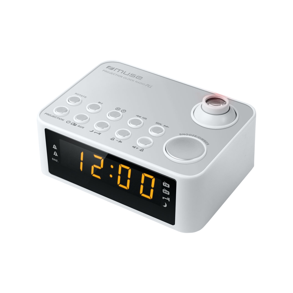 Radio ceas muse m178 pw, portabil, proiectie ajustabila, dual alarm, led, aux-in, alb