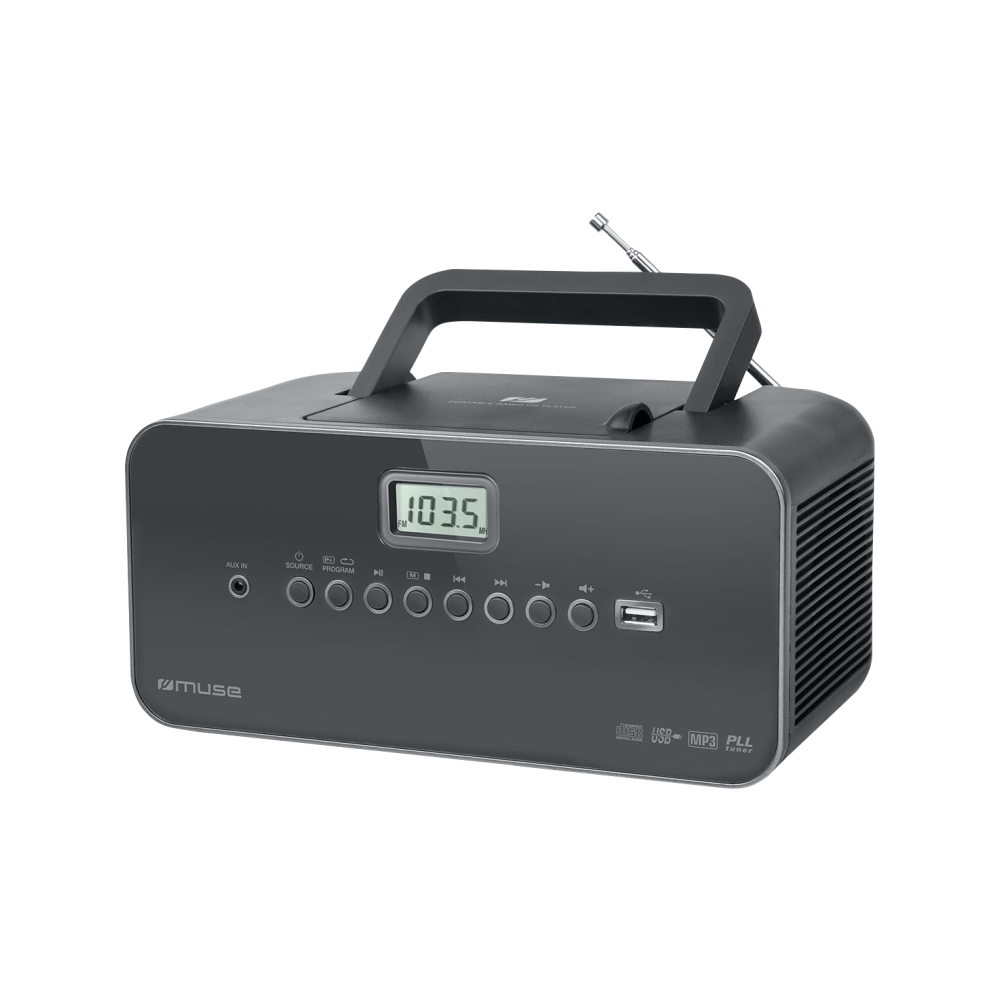 Radio Portabil CD/MP3 Player cu USB MUSE M-28 DG, Ecran LCD, Antena FM cu tija, Gri Xkids