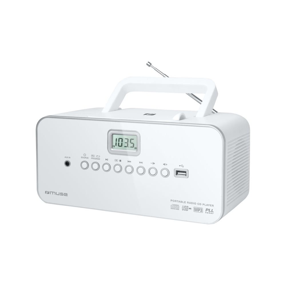 Radio Portabil CD/MP3 Player cu USB MUSE M-28 RDW, Ecran LCD, Antena FM cu tija, Alb (Alb) imagine noua tecomm.ro