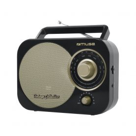 Radio Portabil MUSE Muse M-055 RB, Design Vintage, Mufa de intrare Aux, Antena FM cu Tija Pivotanta, Negru