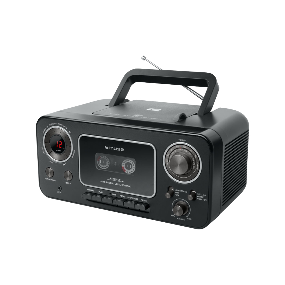 Sistem Audio Portabil MUSE M-182 RDC, Stereo, LED, CD-Player, Player Casete Audio si Recorder, Microfon, AUX-in, Negru audio
