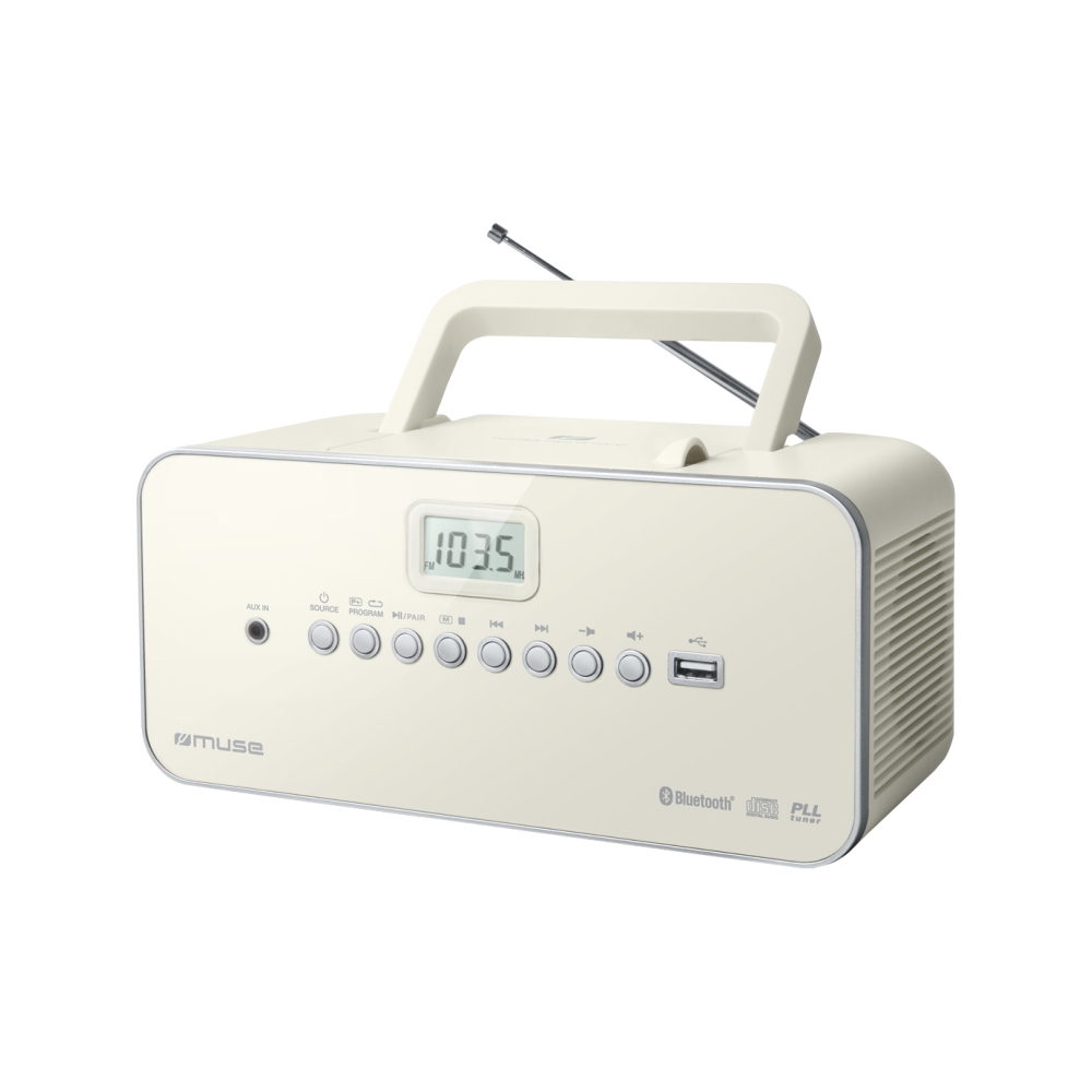 Sistem Audio Portabil MUSE M-30 BTN, Bluetooth, USB, Display LCD, CD-Player, Radio, AUX-in, Alb alb