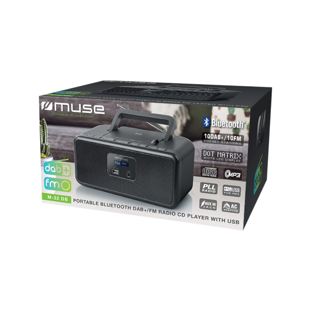 Radio Cd Player MUSE M-32 DB DAB+/FM cu USB, Afisaj LCD, Mufa Aux, 20 de Posturi presetate, Negru