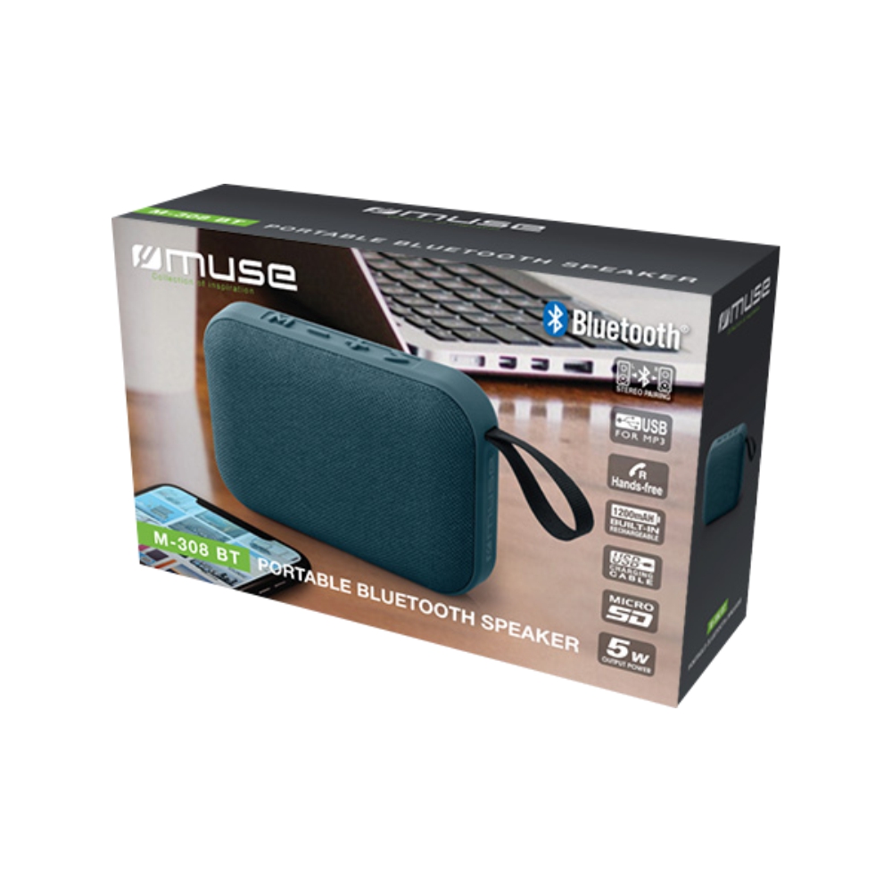 Boxa portabila Bluetooth MUSE M-308 BT, 5W, 1200 mAH, Hands-Free, Verde