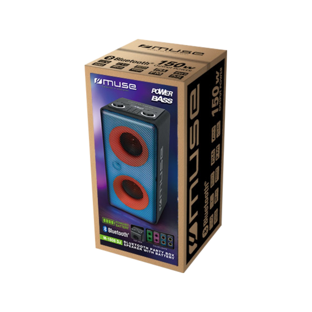 Boxa Bluetooth Party Box MUSE M-1808 DJ, Baterie Incorporata 3000mAH, 150W, Microfon cu fir, Negru