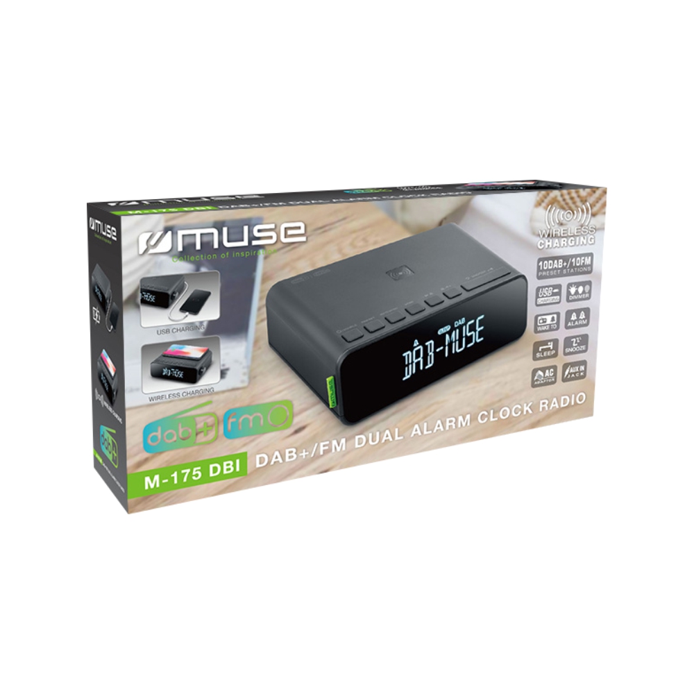 Radio cu Ceas MUSE DAB M-175 DBI, USB, Bluetooth, Incarcare wireless, Negru