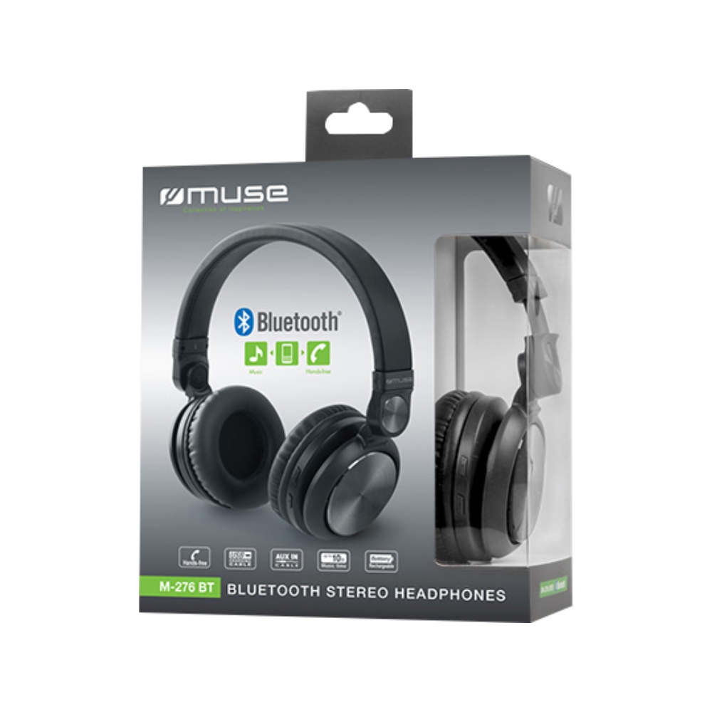 Casti Bluetooth MUSE M-276 BT, Over-the-ear, Reglabila, Baterie reincarcabila incorporata, Hands-Free, Negru