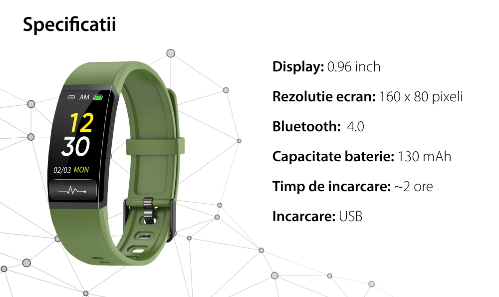 Bratara inteligenta XK Fitness M8 cu Display 0.96 inch, ECG, Temperatura, Oxigen, Albastru