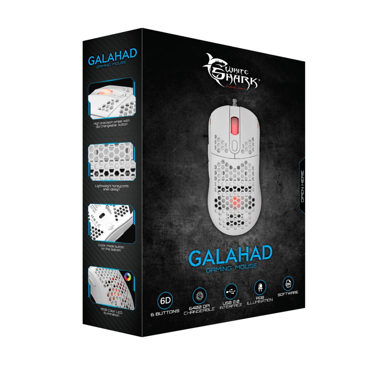 Mouse gaming White Shark GM-5007 GALAHAD, USB, 6 Butoane, 6.400 DPI, Alb