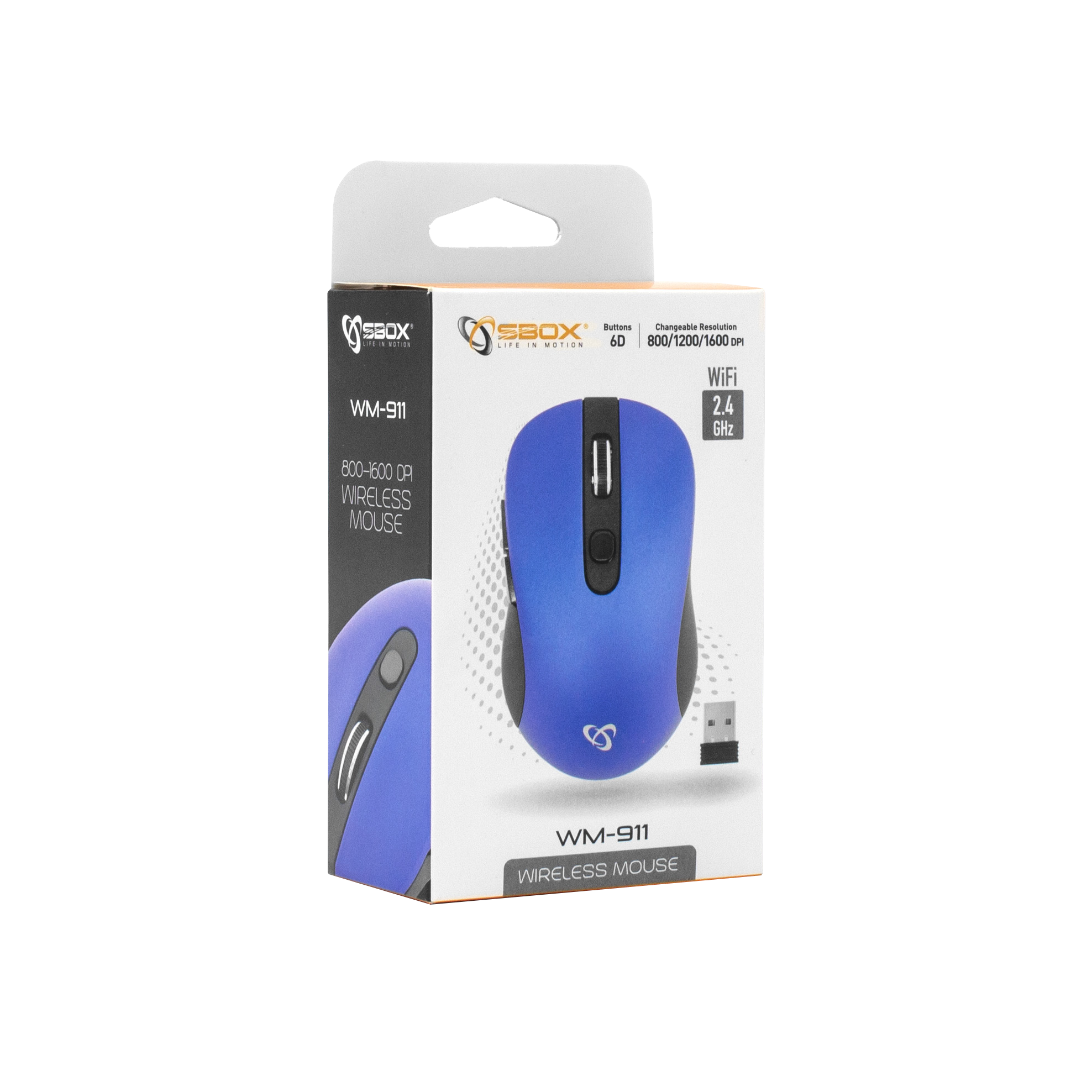 Mouse wireless SBOX WM-911, Rezolutie 1600 DPI, 6 Butoane, Albastru