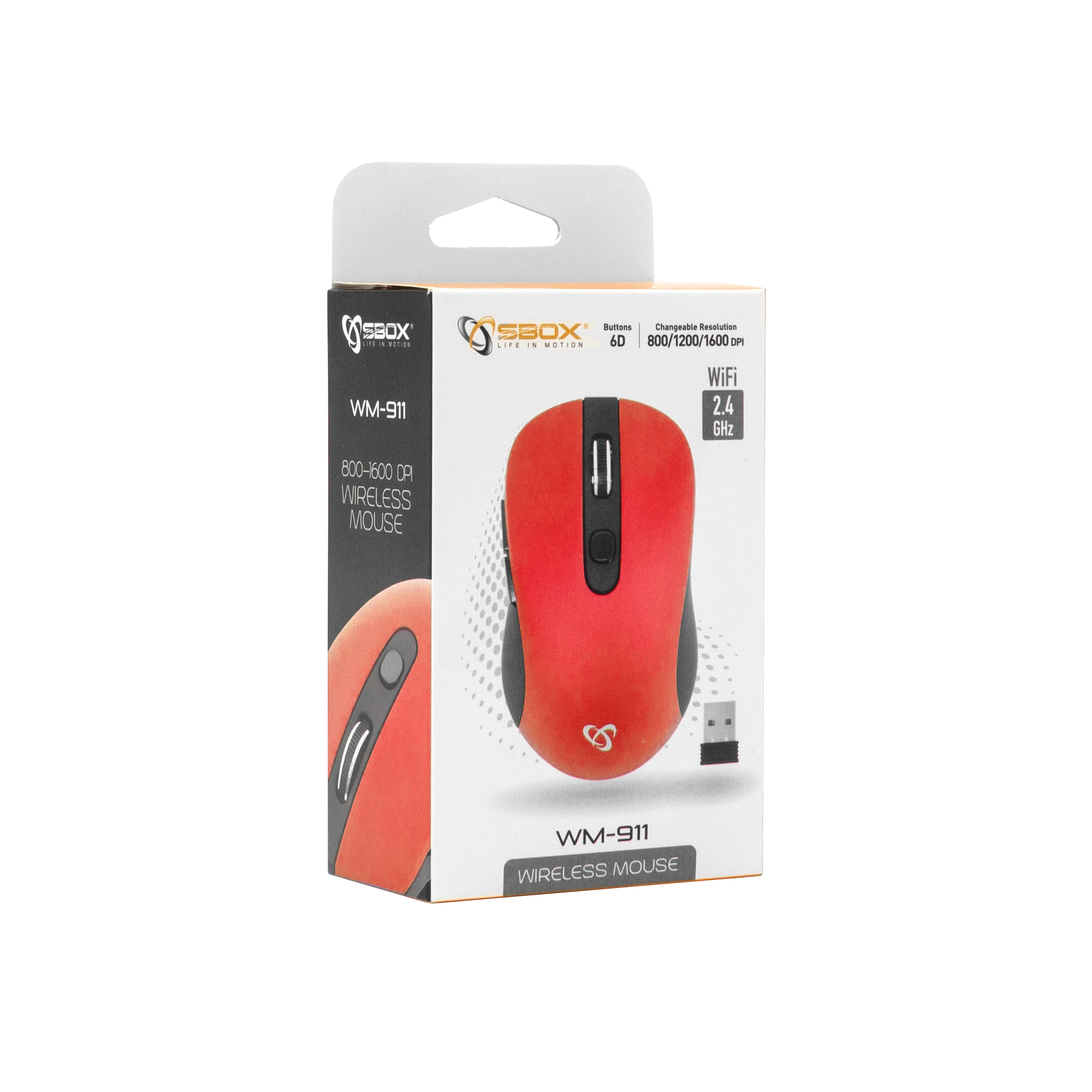 Mouse wireless SBOX WM-911, Rezolutie 1600 DPI, 6 Butoane, Rosu