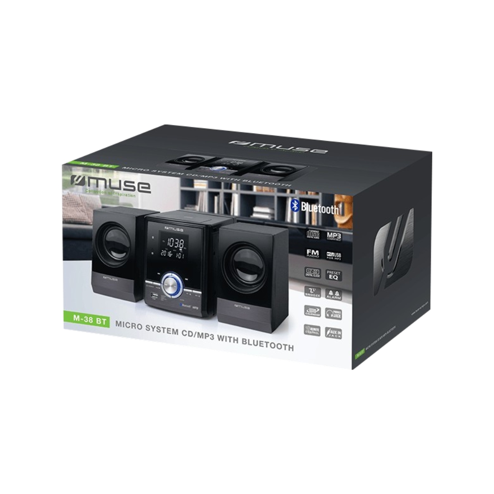 Sistem audio Muse M-38 BT, Bluetooth, CD-Player, LCD, Negru
