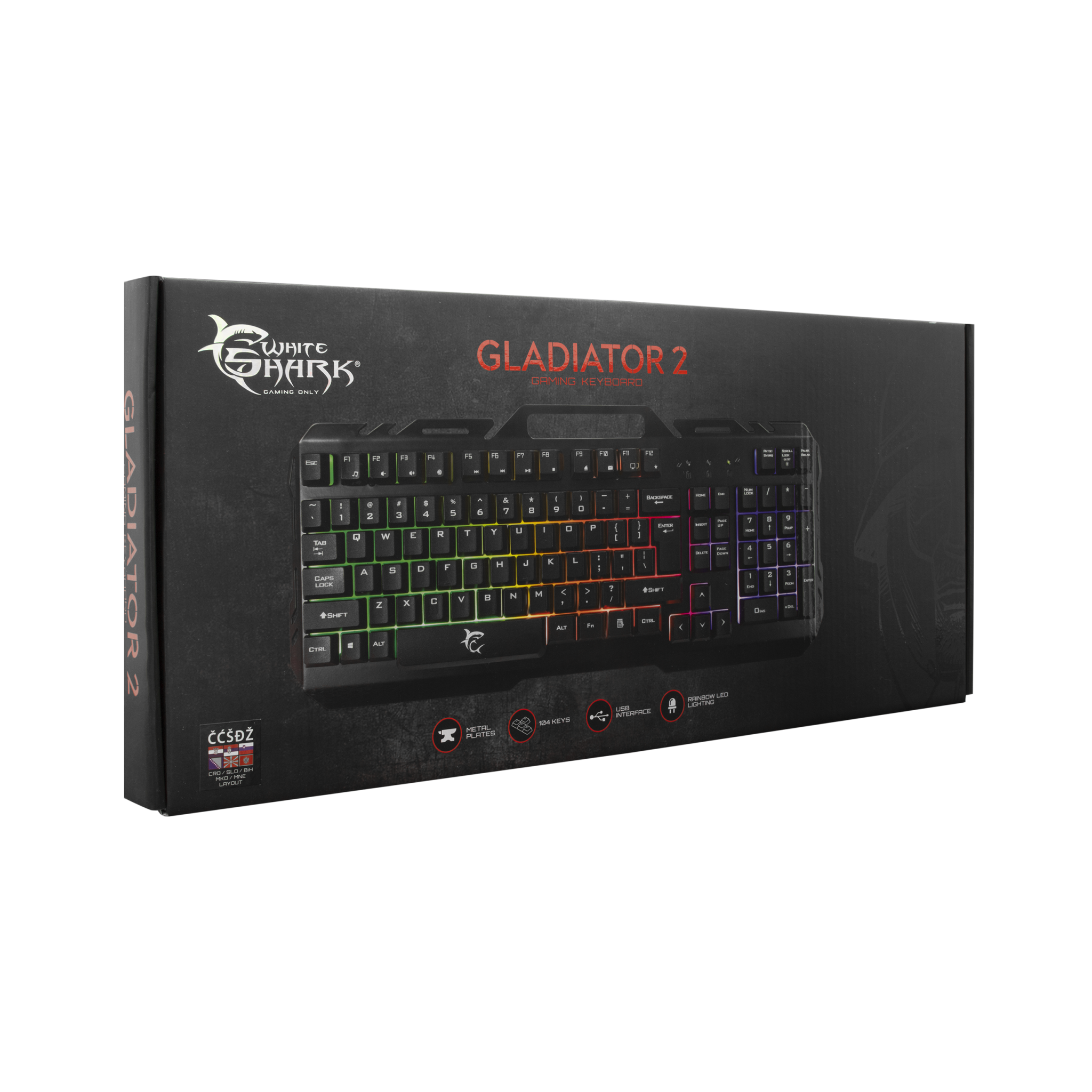 Tastatura Gaming WHITE SHARK Gladiator 2 GK-1923, USB, Iluminare: LED Efect Rainbow, Layout US, Negru easybox imagine noua tecomm.ro