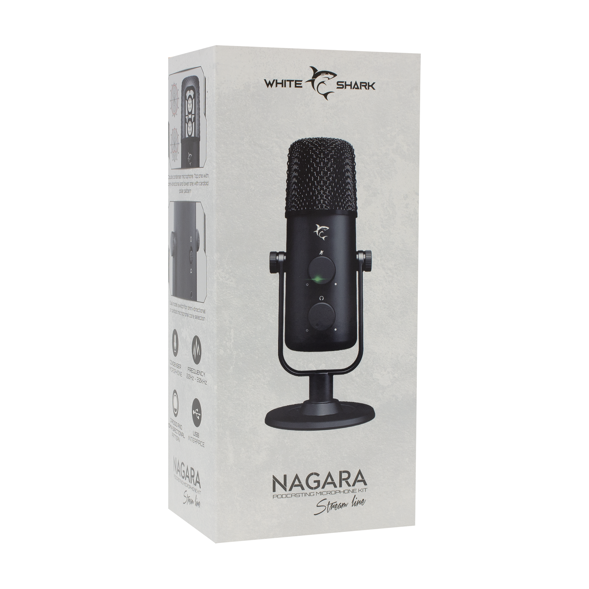 Microfon White Shark NAGARA, Condensator x 2, Diametru 14 mm, Cardioid, Lungime cablu 1 m, Negru