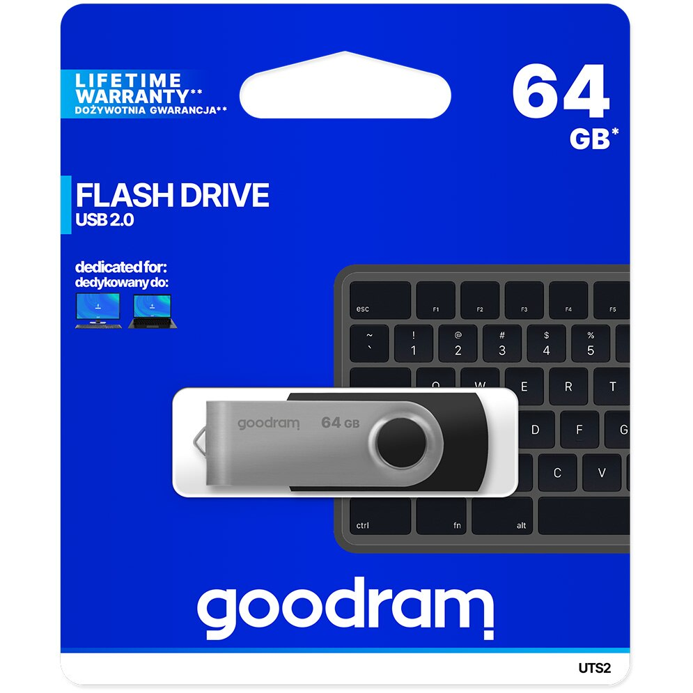 Memorie USB Goodram UTS2, 64GB, USB 2.0, Negru