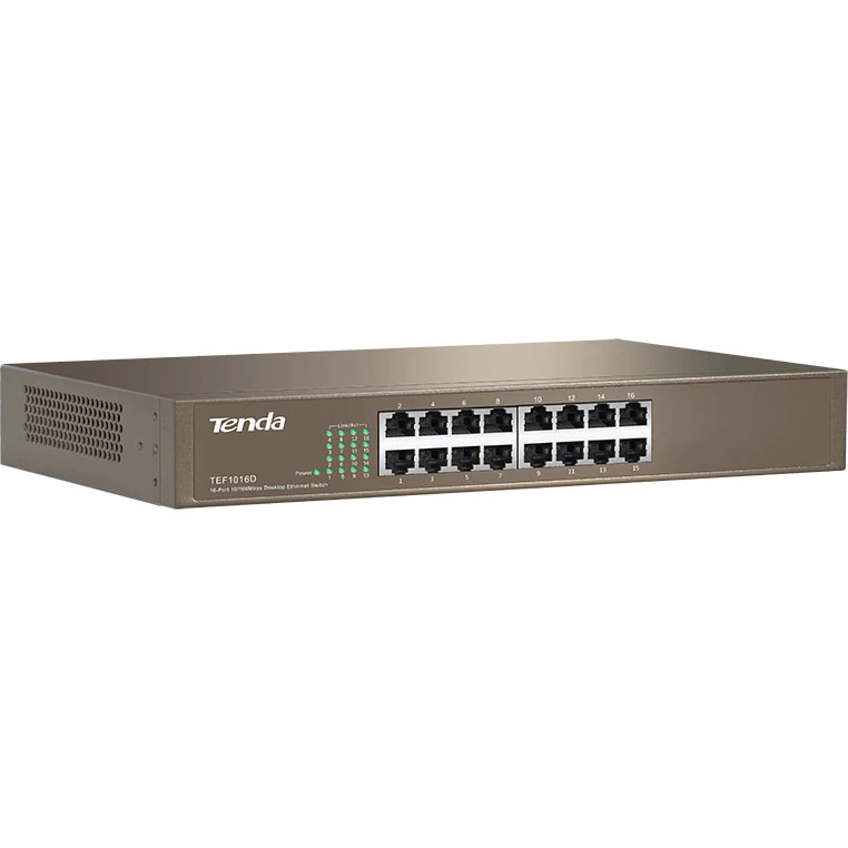 Switch Tenda TEF1016D 16-Porturi Fast Ethernet 10/100, Argintiu 10/100 imagine Black Friday 2021