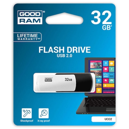 Memorie USB Goodram UCO2, 32GB, USB 2.0, Alb-Negru