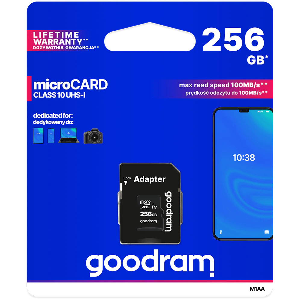 Card de memorie microSD Goodram 256GB, UHS I, Cls 10 + Adaptor,