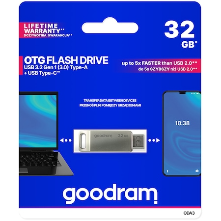 Memorie OTG Goodram ODA3, 32GB, USB 3.0-Type C, Argintiu