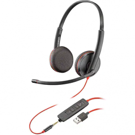 Casca Call Center PLANTRONICS Blackwire C3225, USB-A, 3.5mm, Binaural, Negru