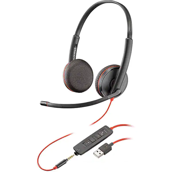Casca Call Center PLANTRONICS Blackwire C3225, USB-A, 3.5mm, Binaural, Negru 3.5mm