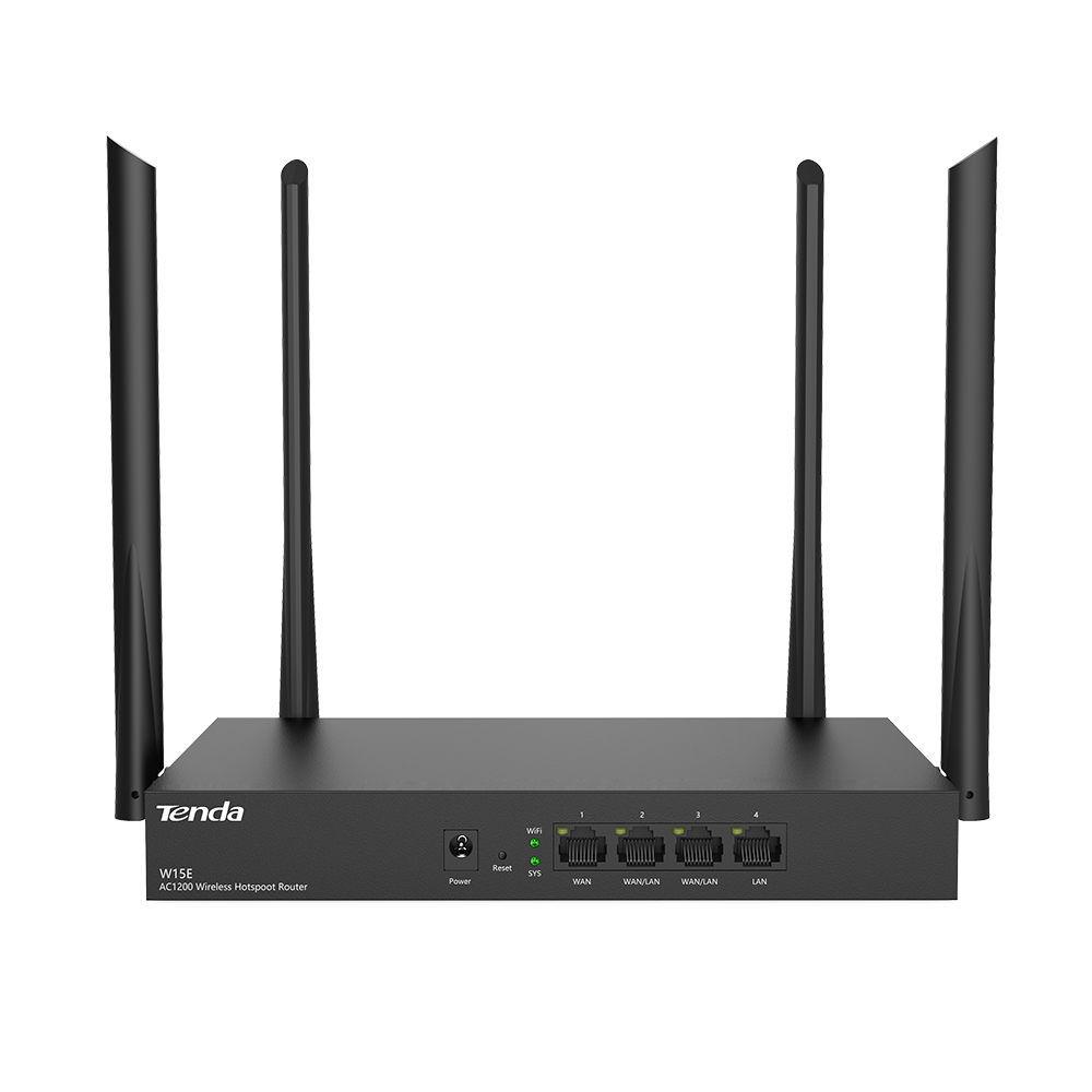 Router wireless hotspot tenda w15e, ac1200, dual-band, 50 de utilizatori, frecventa 2.4 – 5 ghz, negru