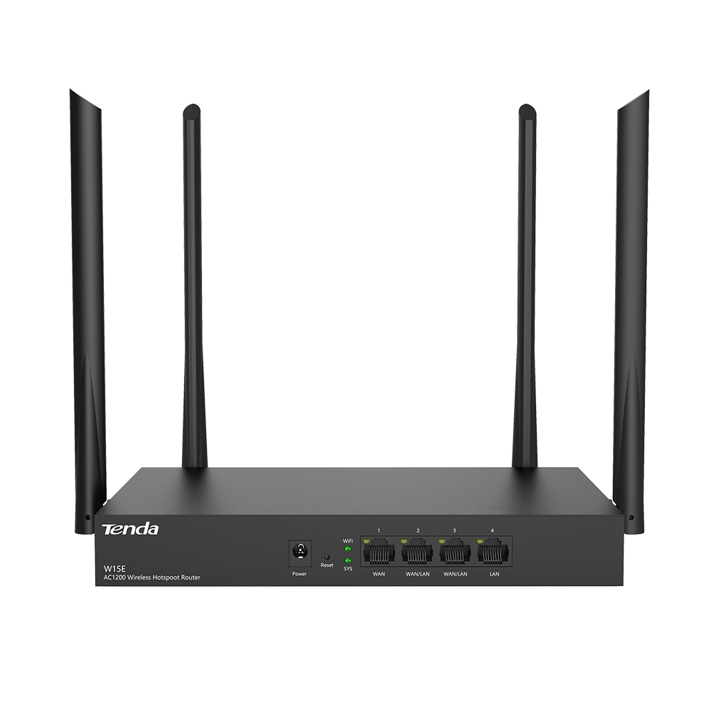 Router Wireless Hotspot Tenda W15E, AC1200, Dual-Band, 50 de utilizatori, Frecventa 2.4 – 5 GHz, Negru