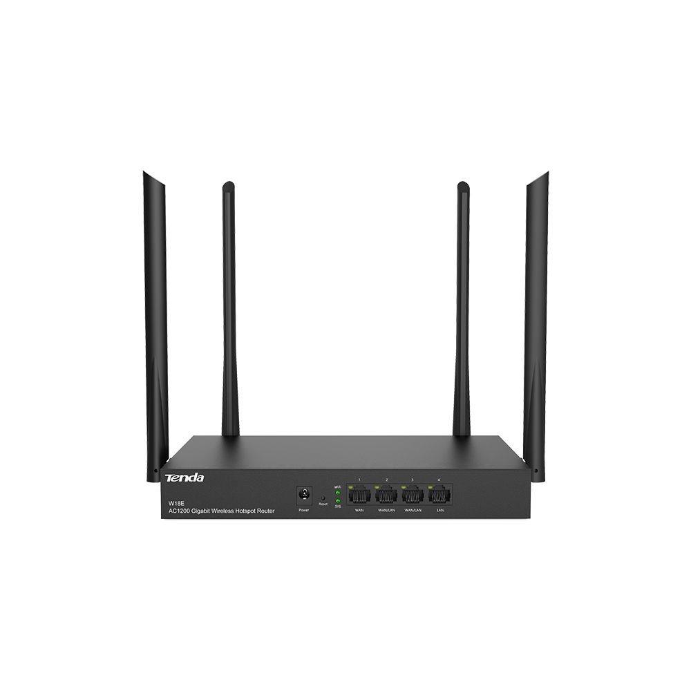Router wireless hotspot tenda w18e, gigabit ac1200, dual-band, 50 de utilizatori, frecventa 2.4 – 5 ghz, negru